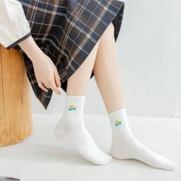 5 Pairs Of Women's Socks Set Spring And Autumn White Cartoon Socks Women's Cute Pure Cotton Weather Socks Fun Socks