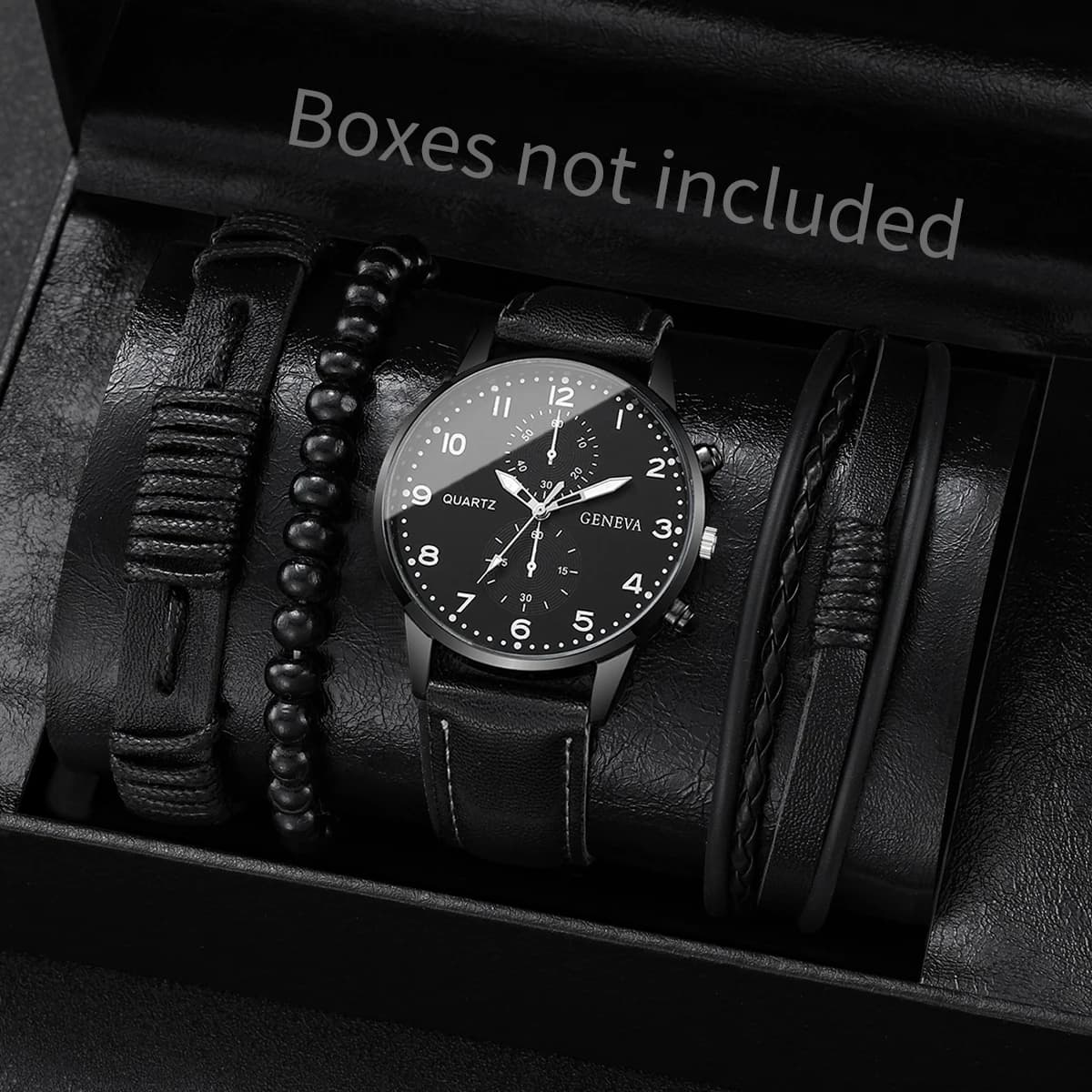 4/5PCS Fashion Men's Watches Man Business Quartz Wristwatch Vintage Leather Bracelets Set Reloj Hombre(Without Box)