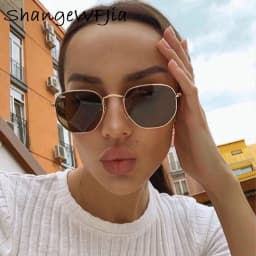 Men Sunglasses Hexagon Sun Glasses NEW Women Metal Frame Fishing Glasses Gold Tea Eyewear Lentes De Sol Hombre Okulary UV400
