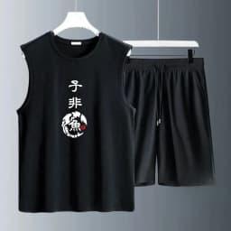 Summer Men's Clothing Sleeveless Basketball Suit Street Casual Sportwear 2 Piece Breathable Short Sleeve Tshirt + Jogging Shorts