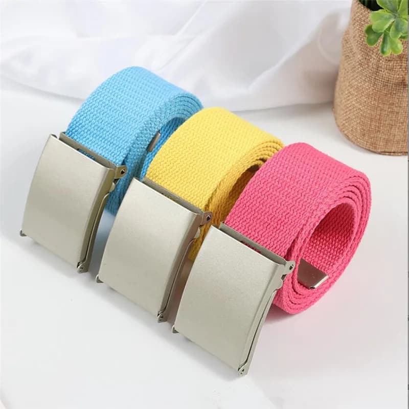 Fashion New Unisex Trousers Belts Canvas Belt Metal Buckle Men Women Boys Jeans Belts Candy Colors Top Quality Luxury Belts