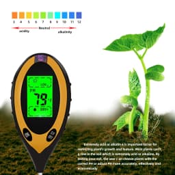 Soil PH Meter Tester Soil Tester PH Moisture Meter Temperature Sunlight Intensity Measurement Analysis Soil Acidity Test 4 in 1