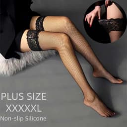 Large Plus Size Black Lace Top Fishnets Long Socks Silicone Non-slip Thigh Over Knee High Mesh Stockings for Girls Women XXXXL