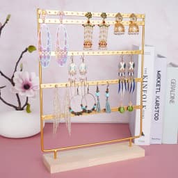 5-Tiers 100 Holes Earring Display Holder,Metal 3 Layers Jewelry Storage Organizer Wood Base Stand Tree,Ear Stud Rack Gift