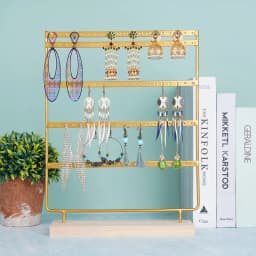 5-Tiers 100 Holes Earring Display Holder,Metal 3 Layers Jewelry Storage Organizer Wood Base Stand Tree,Ear Stud Rack Gift