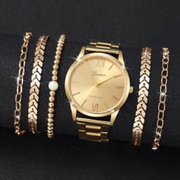 3/6PCS Women's Watch Fashion Gold Steel Band Quartz Watches Bracelets Set(Without Box)