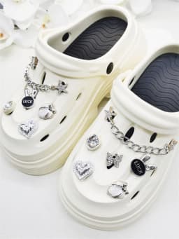 12PCS Shoe Charms ABS Accessories Decorations DIY Clog Ornament Glitter Rhinestone Buckle Star Chain Pins For Women Garden Shoes