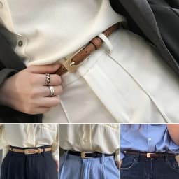 Women Casual Vintage Metal Buckle Waistband Thin Waist Strap Trouser Dress Belts Leather Belt