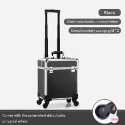 Aluminum Rolling Makeup Case Lockable Cosmetic Salon Organizer Trolley Case With Trays