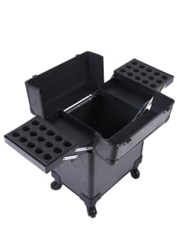 Aluminum Rolling Makeup Case Lockable Cosmetic Salon Organizer Trolley Case With Trays