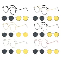 Roud Frame Polarized Sunglasses Magnetic With 2 Clips On Glasses Metal Frame Legs Optical Eyeglass Magnet Eyeglasses 3 IN 1