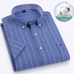 Larger Size 7XL 6XL Classic Men's Short Sleeve Shirt 100% Oxford Cotton Casual College Soft Plaid Stripe Solid Business Slim Fit
