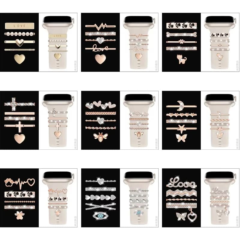 Decoration for Apple Watch Band Ultra2 10 9 8 Diamond Jewelry Bracelet Accessories for Samsung/Huawei Watch 20/22mm Strap Charms