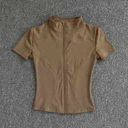 Summer High Quality Waist Slimming Training Tops Women's Quick-drying Tight Stand Collar Full Zipper Short Sleeves Yoga Shirts