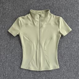 Summer High Quality Waist Slimming Training Tops Women's Quick-drying Tight Stand Collar Full Zipper Short Sleeves Yoga Shirts