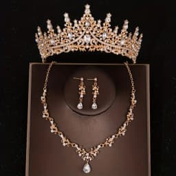 Bridal Headwear Luxury Silver-Color Crystal Water Drop Rhinestone Tiara Necklace Earrings Wedding 4 Pcs Jewelry Set