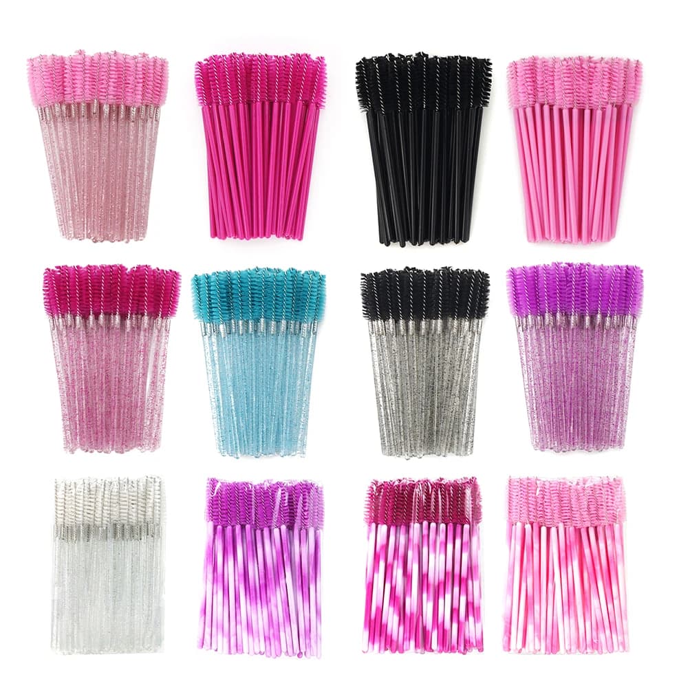 ANNAFRIS 50Pcs Eyelash Brush Soft Head Spiral Crystal Eyebrow Brush Lash Extension Brush Mascara Wand Makeup Tool