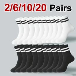 2/6/10/20 Pairs Neutral Striped Round Neck Socks Spring Autumn Sweat Absorbing Breathable Couple Sports All-season Leisure Sock