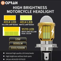 Oprah H4 LED Motorcycle Headlight Bulb H6 BA20D Led Moto Light High Low Beam White Yellow Lamp Canbus For Yamaha Kawasaki Suzuki