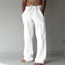 Men's Cotton Long Pants Summer Solid Color Breathable Trousers Male Casual Elastic Waist Casual Pants Harajuku Trous