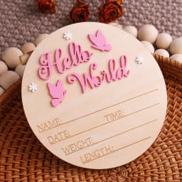 Ylsteed Hello World Newborn Name Sign Wooden Baby Announcement Sign Butterfly Arrival Announcement Sign for Hospital Baby Props