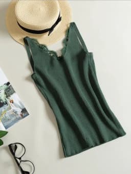 2026 Women Hook Flower Lace Tank solid Stitching V-neck Camis Female Knitted Short Slim Sleeveless Shirt Tank Casual Tops
