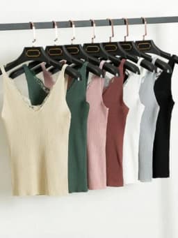 2026 Women Hook Flower Lace Tank solid Stitching V-neck Camis Female Knitted Short Slim Sleeveless Shirt Tank Casual Tops