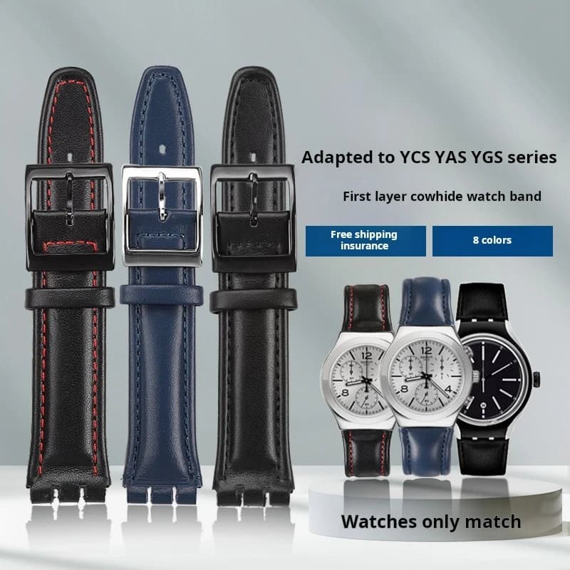 High quality 17mm 19mm Genuine Leather Watch Strap Men women WatchBand for Swatch YCS YAS YGS Wrist Band Metal buckle Bracelet