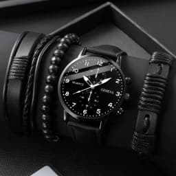 5PCS/Set Men's Business Watches Fashion Arabic Dial Leather Band Quartz Watch Bracelets Set(Without Box)