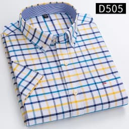 New Men's Social Shirt Short Sleeve 100% Pure Cotton Oxford Soft Buttoned Plaid Formal Male Clothes Pocket Social Shirt S-7XL