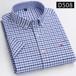 New Men's Social Shirt Short Sleeve 100% Pure Cotton Oxford Soft Buttoned Plaid Formal Male Clothes Pocket Social Shirt S-7XL