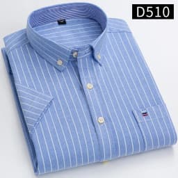 New Men's Social Shirt Short Sleeve 100% Pure Cotton Oxford Soft Buttoned Plaid Formal Male Clothes Pocket Social Shirt S-7XL