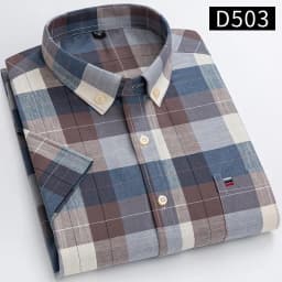 New Men's Social Shirt Short Sleeve 100% Pure Cotton Oxford Soft Buttoned Plaid Formal Male Clothes Pocket Social Shirt S-7XL