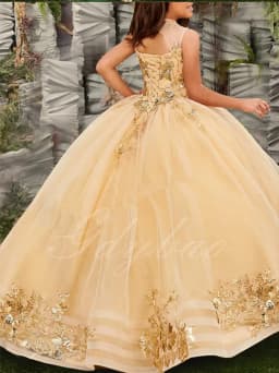 Gold Tulle Flower Girl Dress For Wedding Sleeveless Applique Puffy Floor Length Princess Kids First Communion Ball Gown
