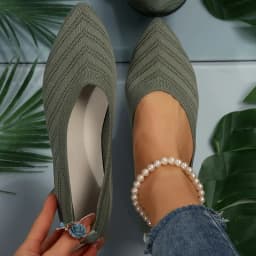 Women's Pointed Toe Flat Shoes Solid Color Knitted Slip on Shoes Casual Breathable Ballet Flats Women Flat Shoes Loafers Women