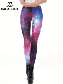 Nadanbao Women's Leggings Starry Sky 3D Printed Slim Fit High Waisted Leggings Casual Elastic Leggings Yoga Sports Pants
