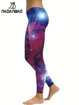 Nadanbao Women's Leggings Starry Sky 3D Printed Slim Fit High Waisted Leggings Casual Elastic Leggings Yoga Sports Pants