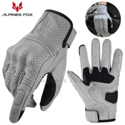 Retro Motorcycle Leather Gloves Perforated Summer Breathable Touch Screen Motobike Cycling Accessories Full Finger Protective
