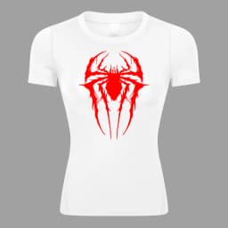 Spider Print Short Sleeve Compression Shirt for Women Athletic Running Workout Yoga T-Shirt Tees Baselayer Tops Gym Sports Gear
