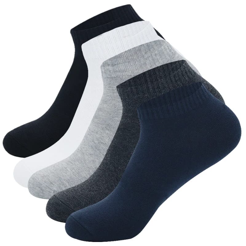 5 Pairs Men Ankle Socks Cotton Boat Black Solid Color Thin Breathable Comfortable High Quality Black White Low Cut Short Socks