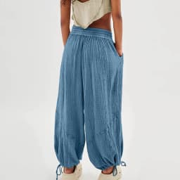 Loose Lantern Pants Women'S Solid Color Drawstring Wide Leg Pants Elastic Waistband Casual Pants Oversized Sports Pants For Wome
