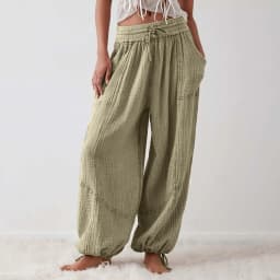 Loose Lantern Pants Women'S Solid Color Drawstring Wide Leg Pants Elastic Waistband Casual Pants Oversized Sports Pants For Wome