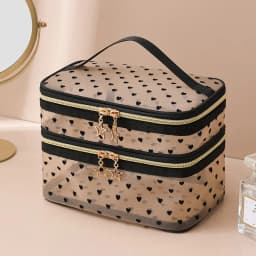 Large Capacity Mesh Cloth Makeup Bag Travel Essentials Cosmetics Organizer Women Toiletry Bag Double Layer Design Cosmetic Bag