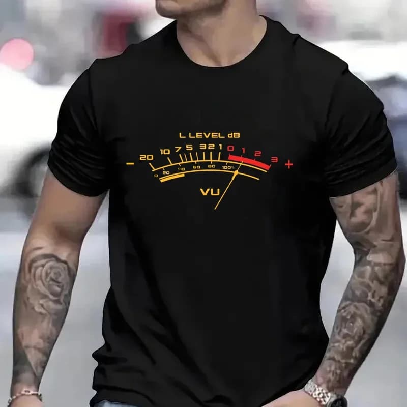 Vintage VU Meter Print Men Street T-Shirts Summer Men's T Shirt Clothing Oversized Men High Quality Tshirt Graphic T Shirts