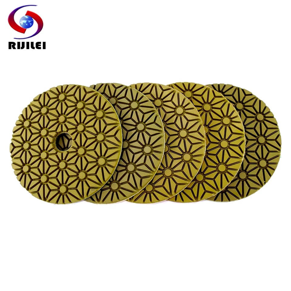 RIJILEI 5PCS 4 Inch Stone Polishing Pads 100mm Flexible Wet concrete Floor Polishing Pad for Granite Marble Grinding Disc