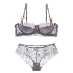 MOYISU 1/2 Ear AB Cup Pure Desire Girl Bra Set | Pull-up Bra Set With Bow Breathable French Lace Bra | Anti-Slip Cup Date Night