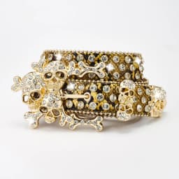 Western Leather Belt Crystal BlingBling Punk Belt Skull Pile Water Diamond Fashion Belt for Cowboy