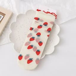 Dopamine JK Kawaii Fruit Ruffled Cute Silk Socks Women Summer Thin Breathable Flower Crystal Sexy Transparent Female Lace Socks