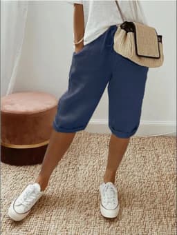2024 Summer Middle Pants Women's Solid Color Pocket Elastic Shorts Casual Fashion Sports Shorts Cotton Beach Shorts
