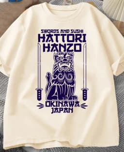 Hattori Hanzo RED Swords and Sushi Kill Bill Okinawa Japan tarantino T-Shirt Crew Neck Short Sleeves Loose Fashion Streetwear